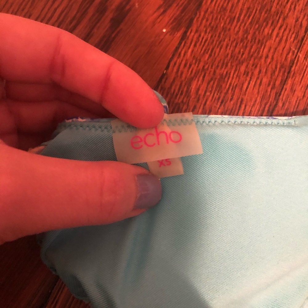 Beautiful Blue Patterned Halter String Bikini Top - image 5